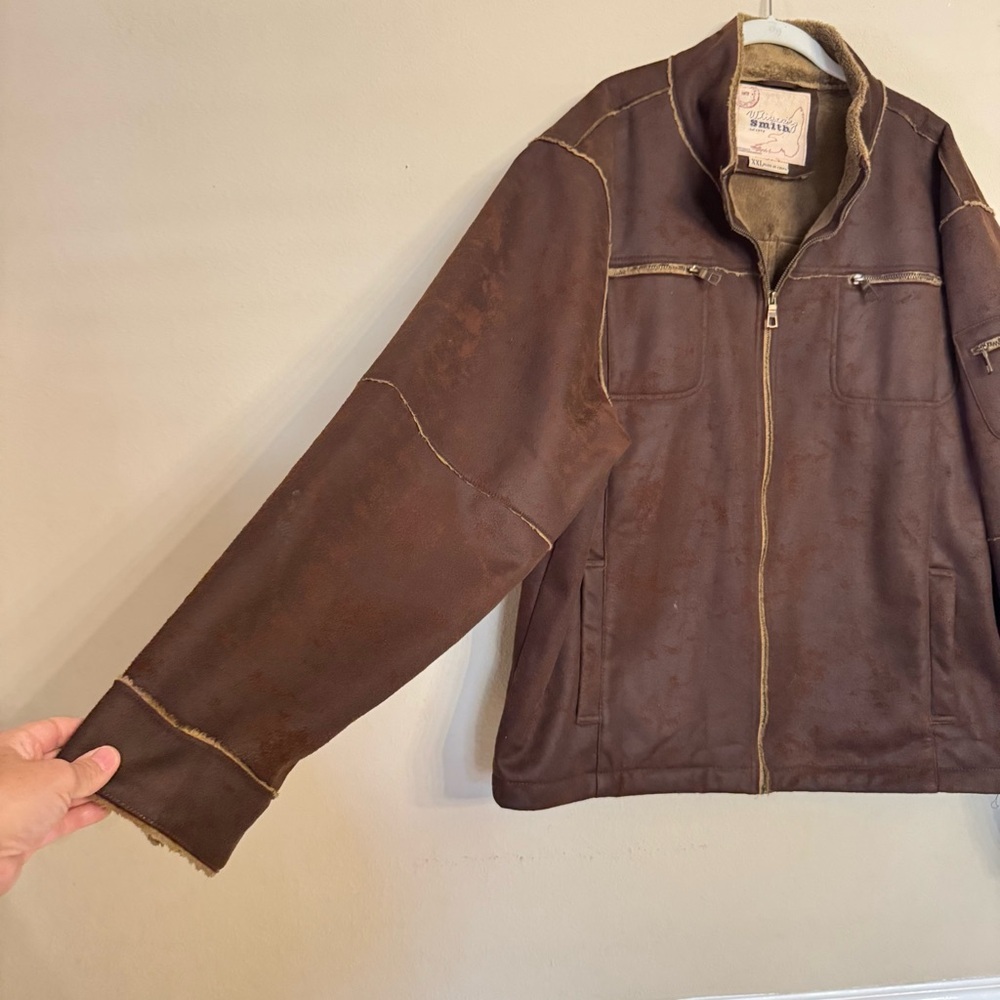 Whispering Smith Jacket Size XXL Brown Faux Suede Sherpa Lined Western Country